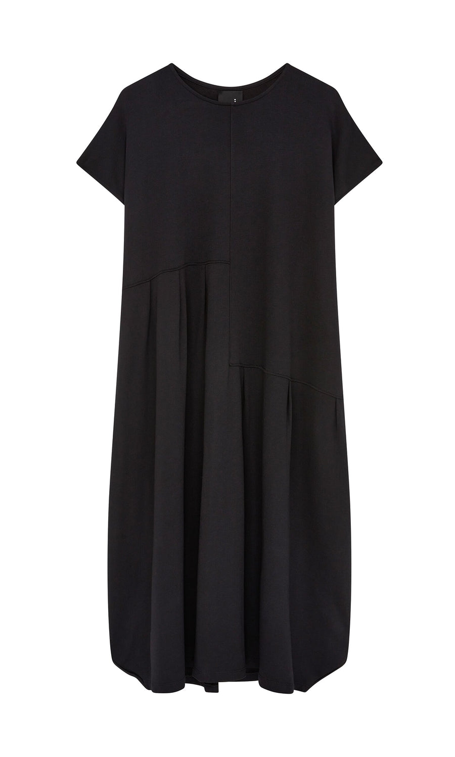 Plümo- The Blackout Dress is a loose, short-sleeved stretch-jersey dress with an asymmetrical seam and gathered skirt.